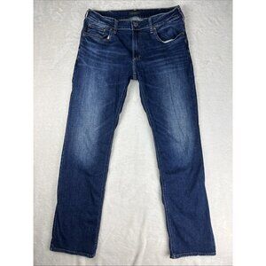 Silver Jeans Allan Mens 34x33 Blue Dark Wash Slim Straight Denim Comfort Stretch